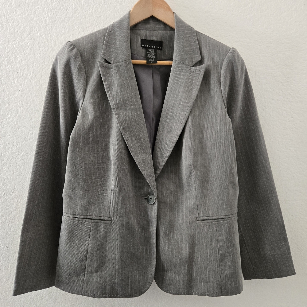 Attention Striped Grey Collared Blazer